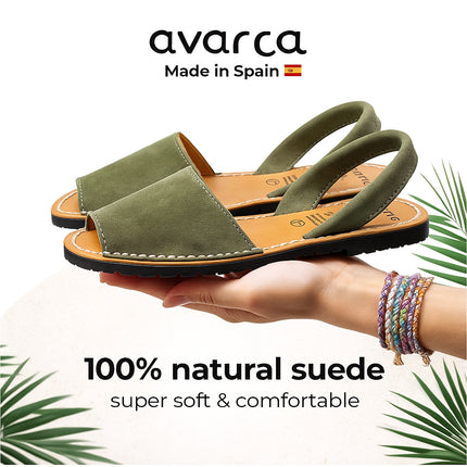 Avarca Lightweight Leather Olive Green Sandals for Women