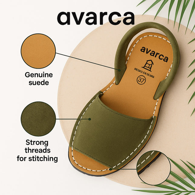 Avarca Lightweight Leather Olive Green Sandals for Women