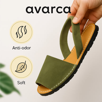 Avarca Lightweight Leather Olive Green Sandals for Women