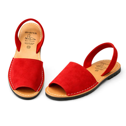 Menorcan Avarca Sandals in Matte Red Leather for Women.