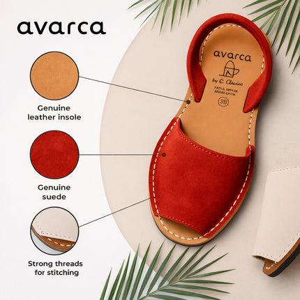 Menorcan Avarca Sandals in Matte Red Leather for Women.