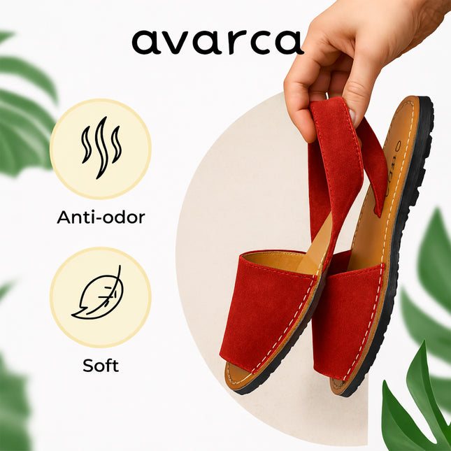 Menorcan Avarca Sandals in Matte Red Leather for Women.