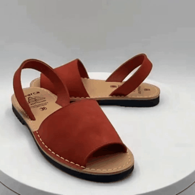 Menorcan Avarca Sandals in Matte Red Leather for Women. – side view – handmade Spanish leather – ZORIANA