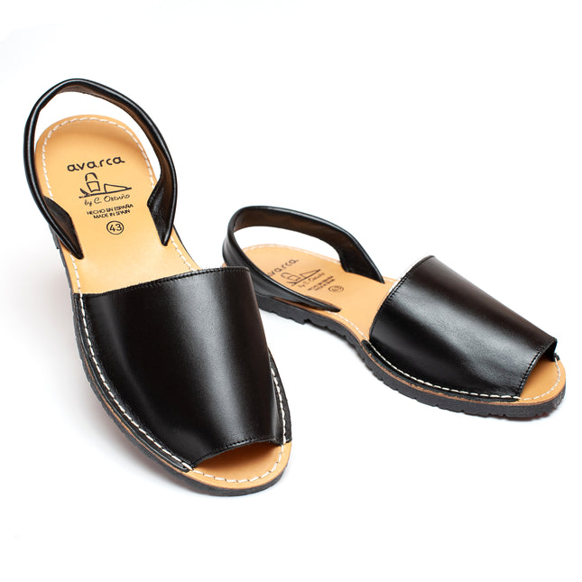 Avarca Lightweight Leather Black Sandals for Men