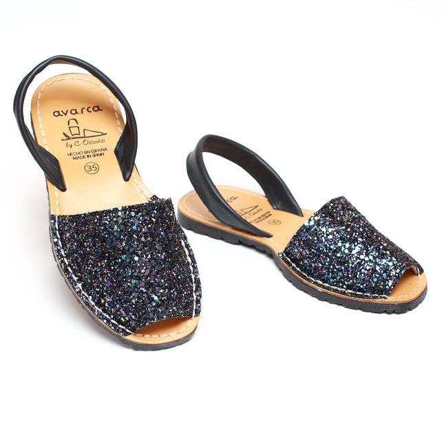 Avarca Lightweight Leather Blue Glitter Sandals for Women