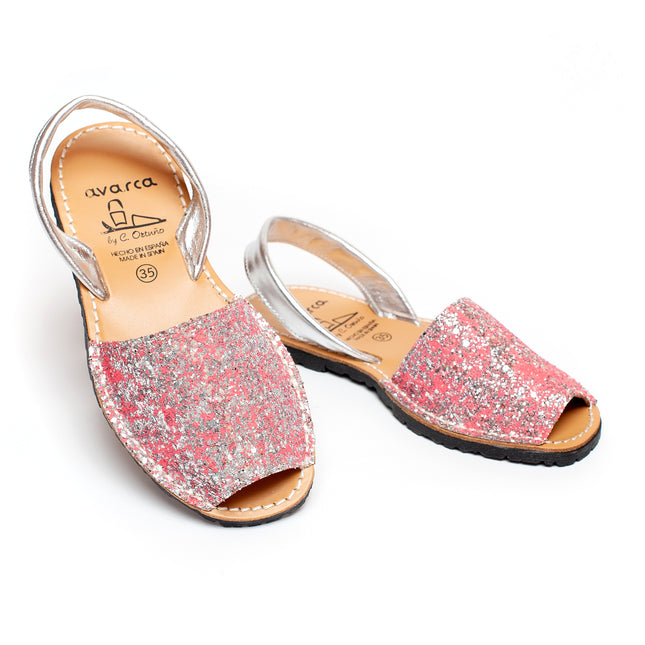 Avarca Glitter Leather Pink Silver Sandals for Women