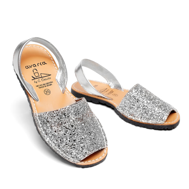 Avarca Glitter Leather Silver Sandals for Women