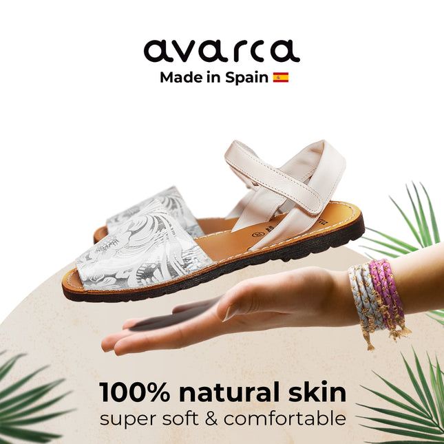 Avarca Leather Toddler Girl White Silver Sandals