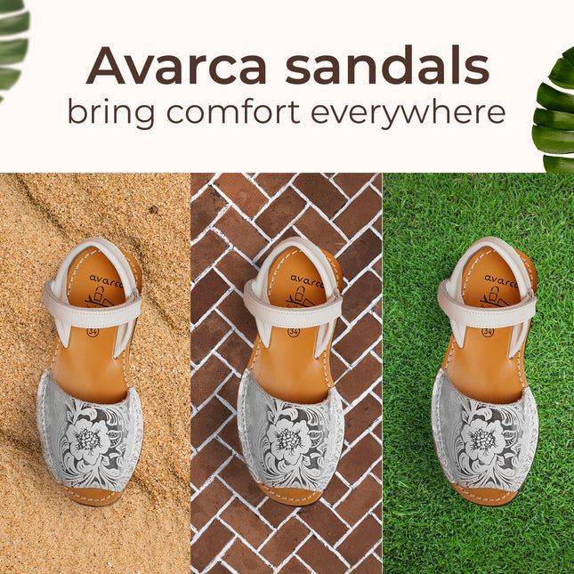 Avarca Leather Toddler Girl White Silver Sandals