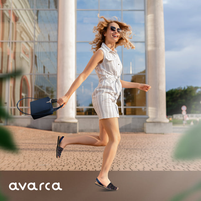 Avarca Lightweight Leather Blue Glitter Sandals for Women
