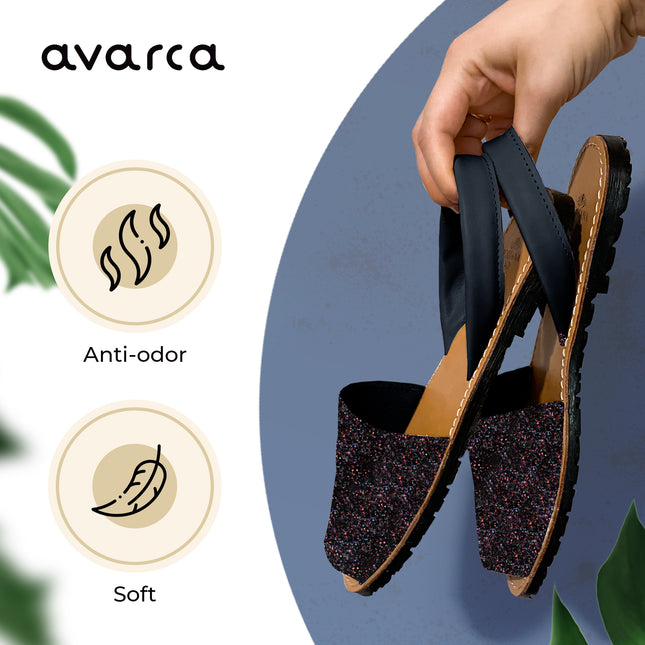 Avarca Lightweight Leather Blue Glitter Sandals for Women