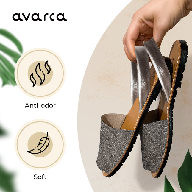 Avarca Glitter Leather Silver Sandals for Women