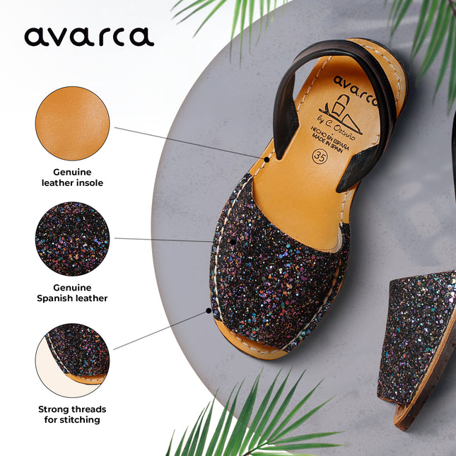 Avarca Lightweight Leather Blue Glitter Sandals for Women