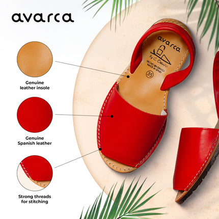 Avarca Leather Red Sandals for Women