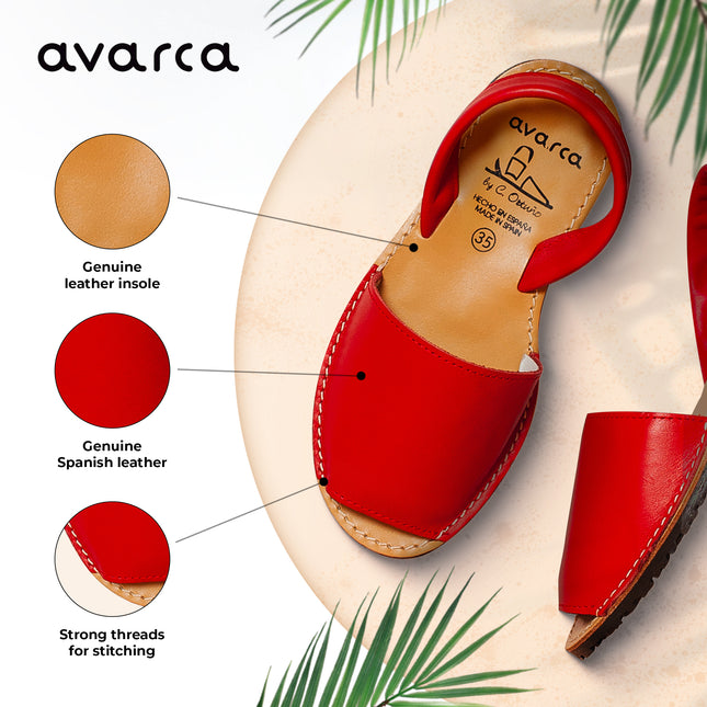 Avarca Leather Red Sandals for Women