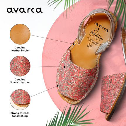 Avarca Glitter Leather Pink Silver Sandals for Women