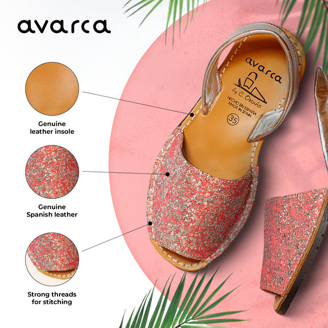 Avarca Glitter Leather Pink Silver Sandals for Women