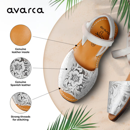 Avarca Leather Toddler Girl White Silver Sandals