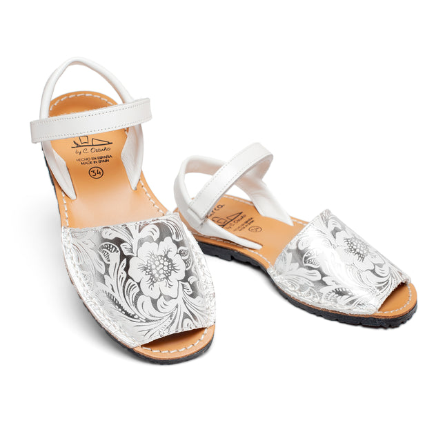 Avarca Leather Toddler Girl White Silver Sandals