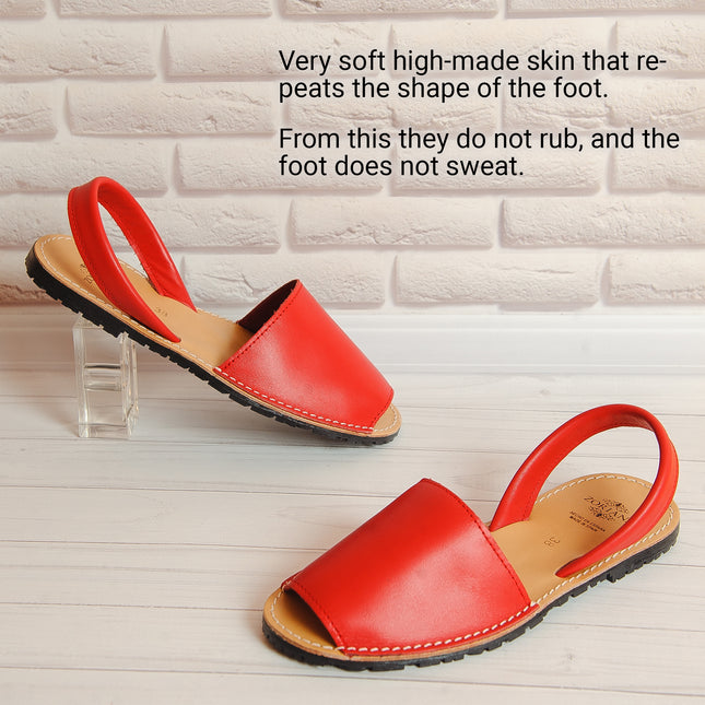 ZORIANA Comfortable Red Leather Sandals for Women
